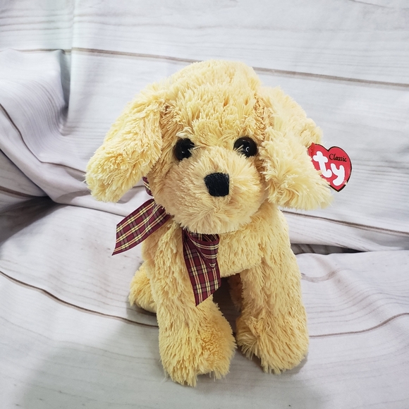🌞SOLD🌞TY Classic Goldwyn Golden Retriever Plush Stuffed Toy 10" 2017 Plaid Bow - Picture 11 of 11